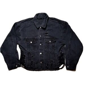 CARMAR Distressed Black Women XS Denim Jean Jacket